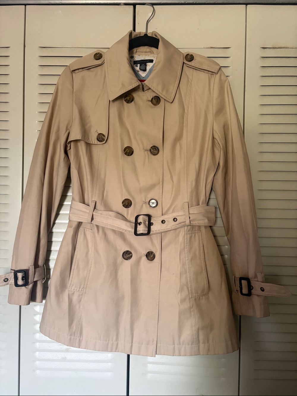 Tommy Hilfiger Classic Khaki Double-Breasted Trench Coat with Belt